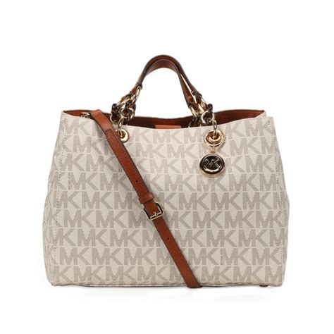 michael kors lg satchel cynthia vanilla|Cynthia Logo Satchel .